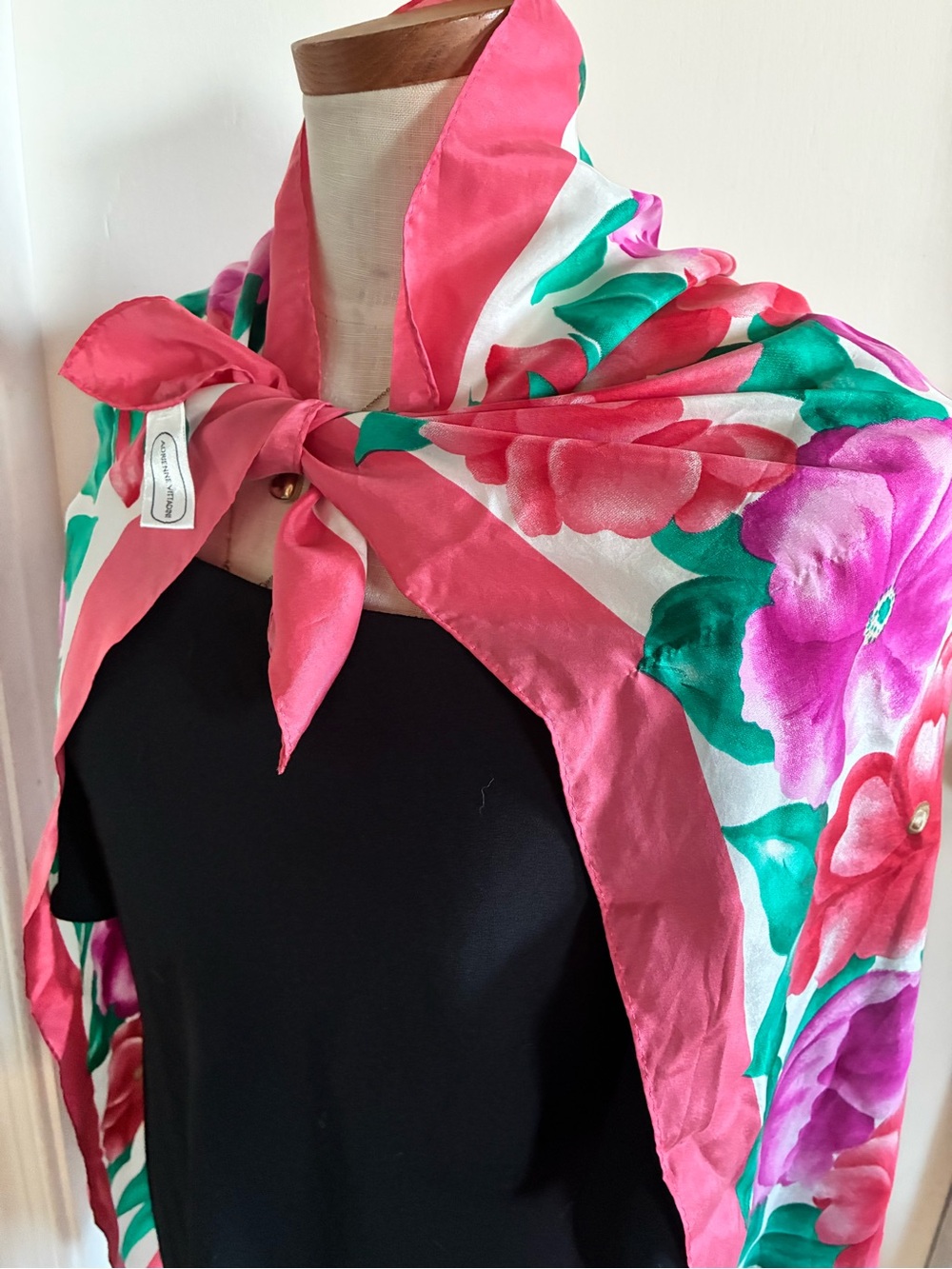 Adrienne Vittadini Pink Oversize Vintage 100% Silk Scarf
